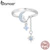 BAMOER 925 Sterling Silver Opal Star and Moon Chain Double Layer Ring for Women Wedding Adjustable Ring for Women Fine Jewelry