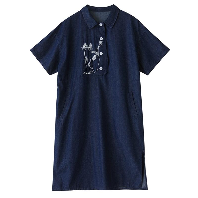 Short Sleeve Plus Size Denim Vintage Embroidery New In Dresses for Women Casual Loose Long Summer Dress