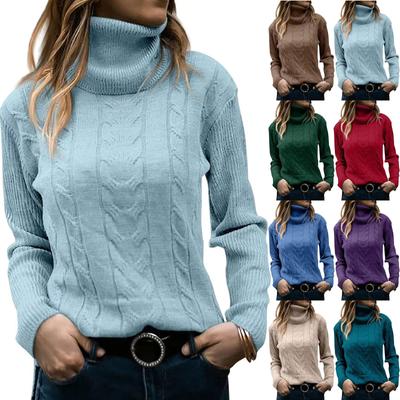 Women's Casual Solid Color Lapel Bottom Knit Sweater Vintage Cable Sweater