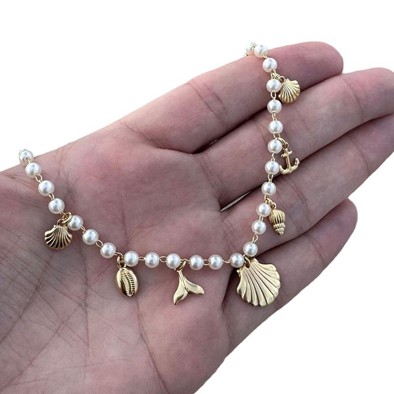 

Подвеска в виде ракушки «рыбий хвост» для пляжной вечеринки, якорное ожерелье, ювелирные изделия, позолоченные, цвет сохранен