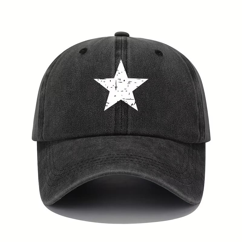 New Vintage Washed Black Baseball Cap Star Print Adjustable Dad Hat Fashionable, Versatile And Comfortable Adjustable& 8Y