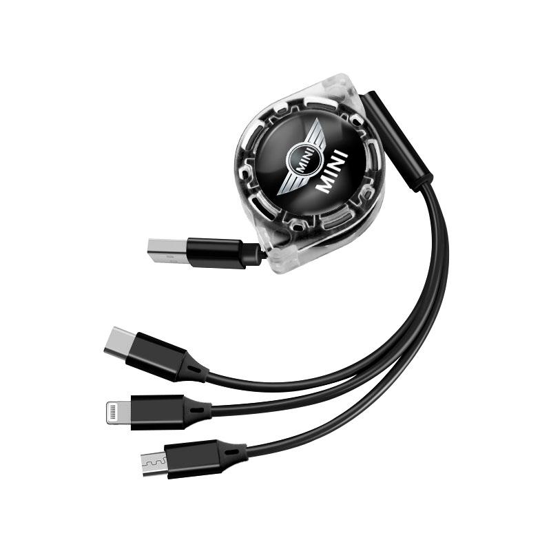For Mini Cooper Works One JCW R56 R53 F54 F55 F56 F60 Three-in-one Fast-charging Charging Cable IPhone Charger USB Data Cable