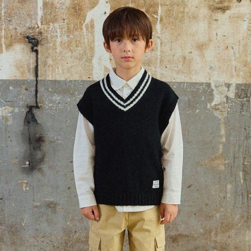 

[olivean] Point Label Knit Vest Black blacks/110