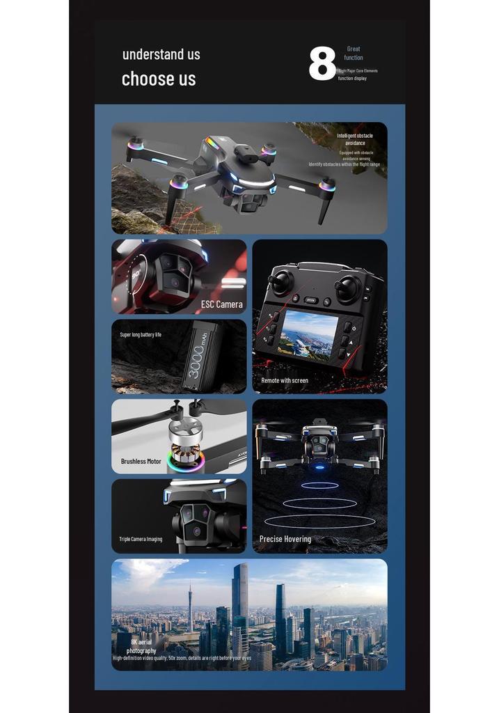 Walker M10 H20 Drone: New Model with Screen Control, Intelligent Obstacle Avoidance, Quadcopter Aerial Photography, Remote Control Airplane Toy