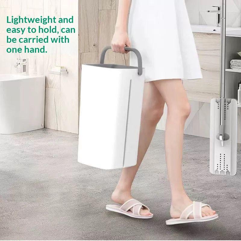 Self-Wringing Flat Mop With Bucket - Dry Wet Clean For Home Floors Kitchen Bathroom Durable Plastic Christmas Cleaning