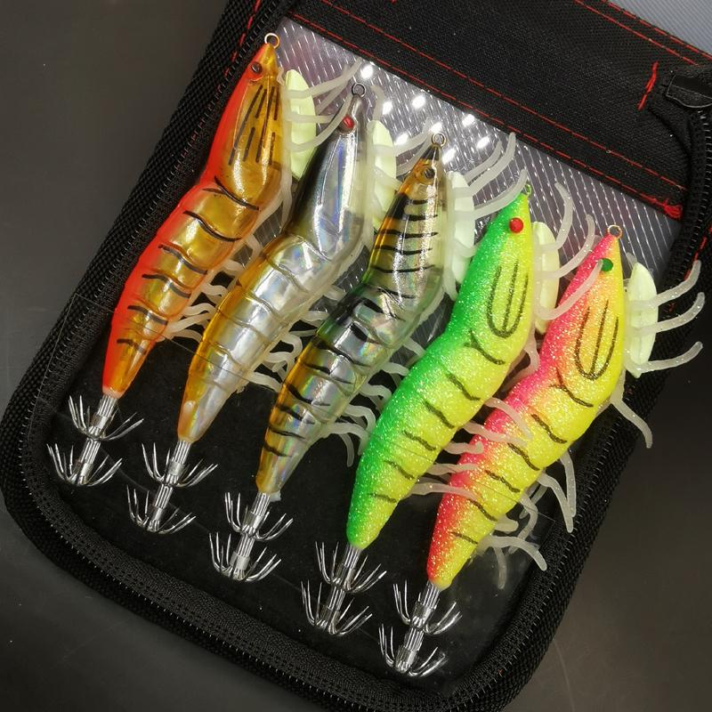 1pc/5pcs 3D Hybrid Shrimp Egl Lure  Fluorescent Squid Jigs for Freshwater and Saltwater Fishing