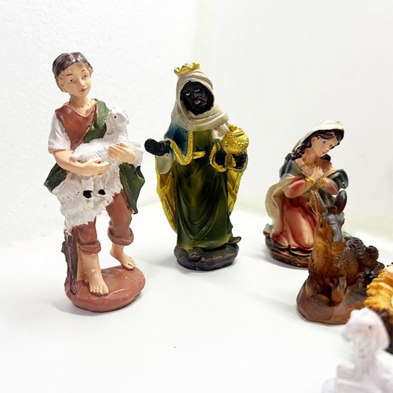 12pcs Jesus Nativity Scene Statue Christmas Manger Decoration Set Resin Wisemen Figurines for Holiday Church Home Decor