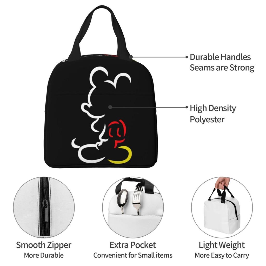 Mickey Mouse lunch bag with a zipper This portable insulated lunch bag features a soft cooler bag and a stylish clasp a great tote bag for or any