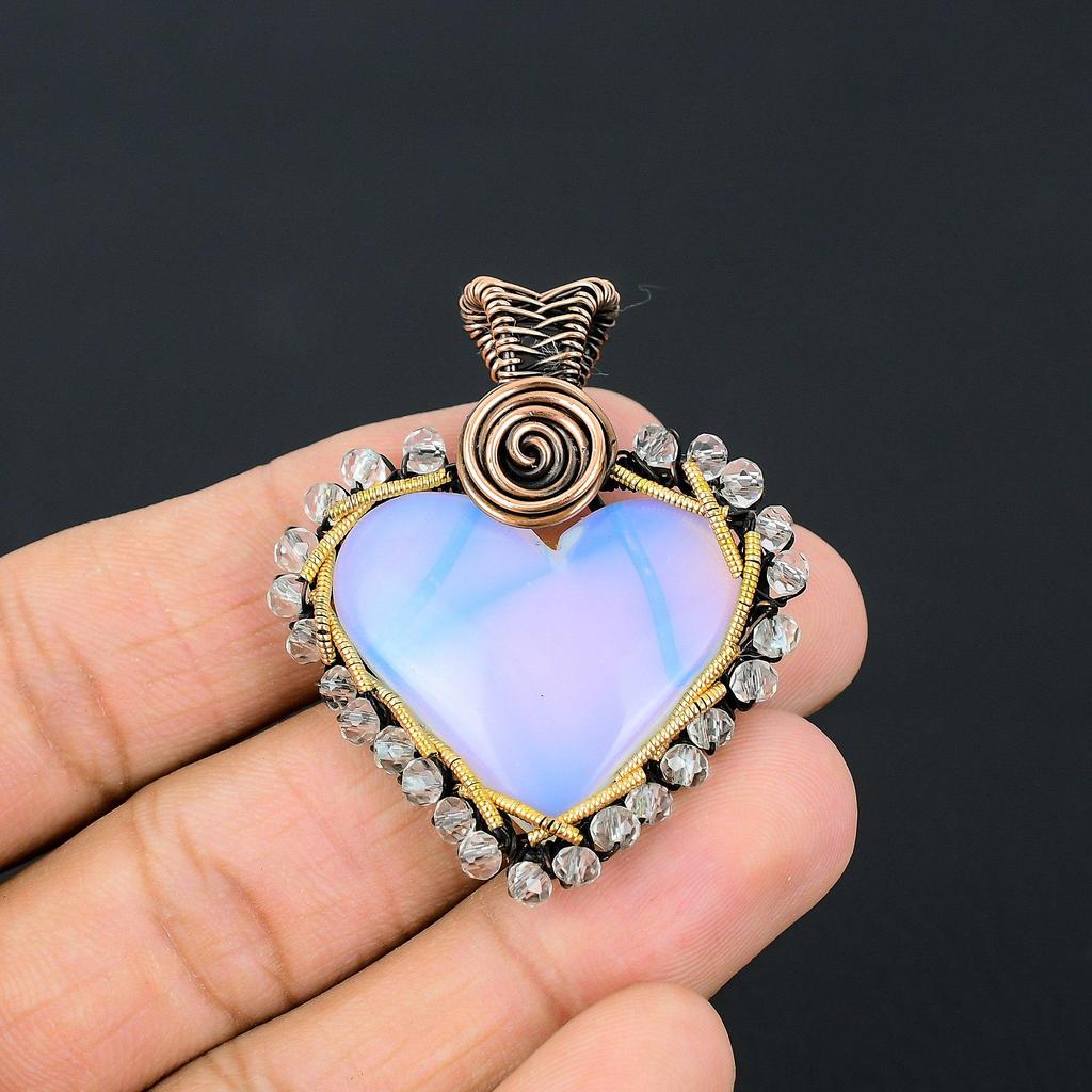 Milky Opal Gemstone Handmade Copper Wire Wrap Jewelry Pretty Pendant For Women