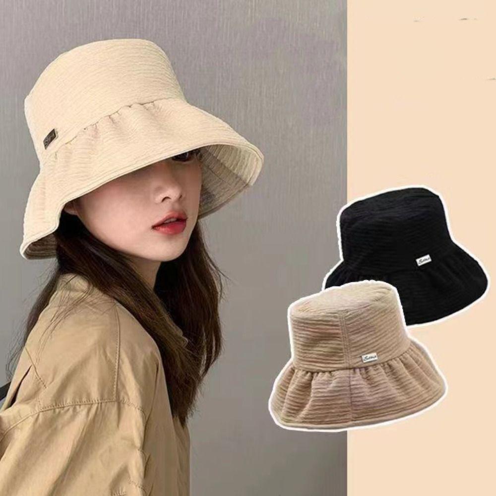 Solid Color Panama Hat Wide Brim Visor Hat Foldable Fishermen Cap  Women