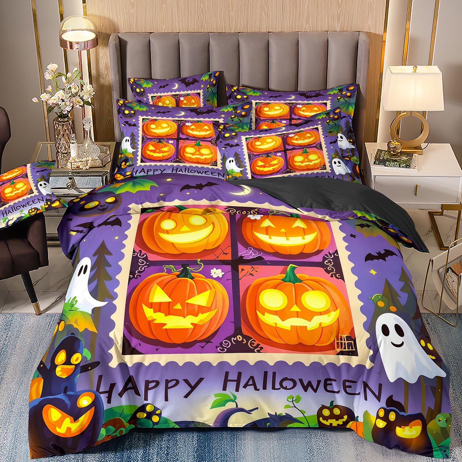 

Halloween Soft Material Comfortable Breathable Pumpkin Pattern Duvet Cover 3d Printed Bedding Set Suitable For All Seasons 135x200cm