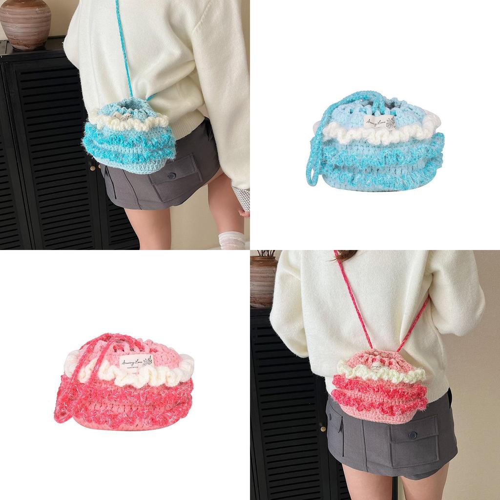 Cotton Linen Knitting Water Bucket Style Shoulder Bag For Kids And Teens
