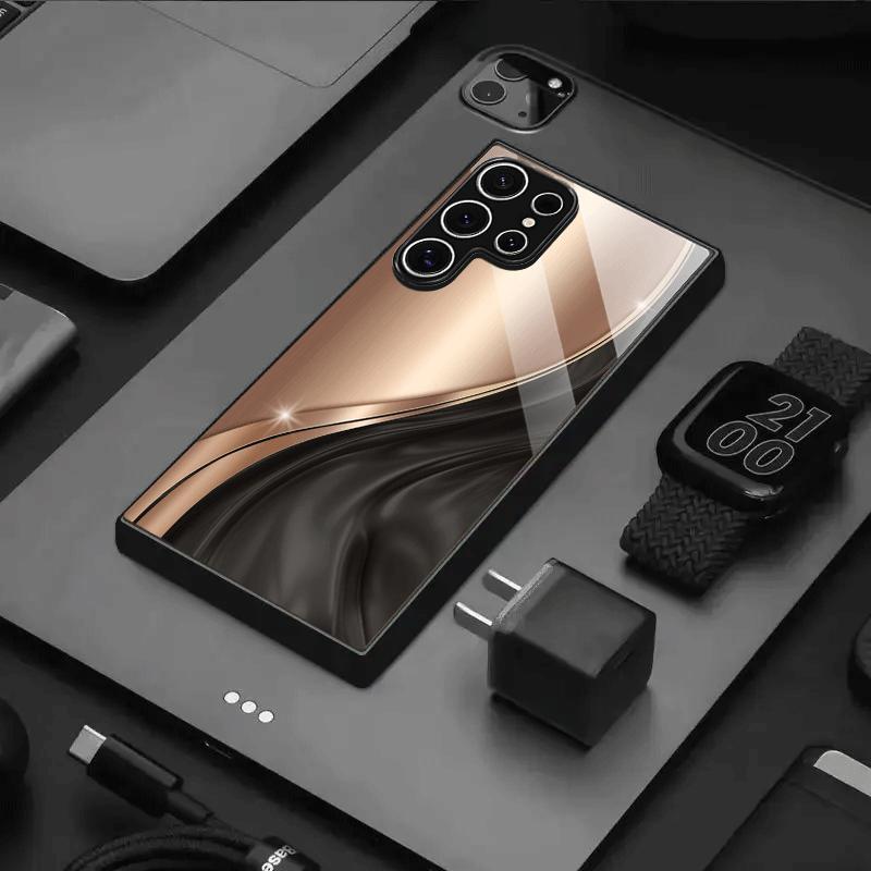 Black gold curved tempered glass phone case suitable for Samsung Galaxy S26 S25 S24 S23 S22 S21 S20 FE/Ultra/Plus anti drop