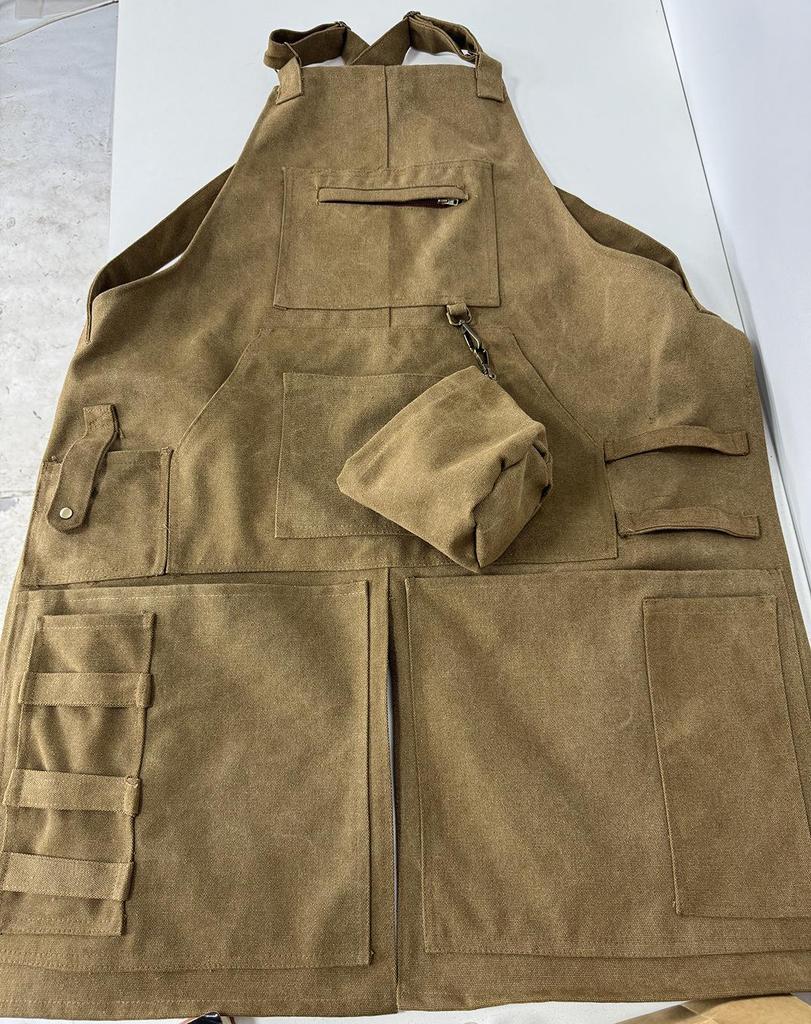 Thick Canvas Modern Minimalist Apron with Custom Logo, Cup Pocket, and Tool Holder for Electricians and Carpenters.