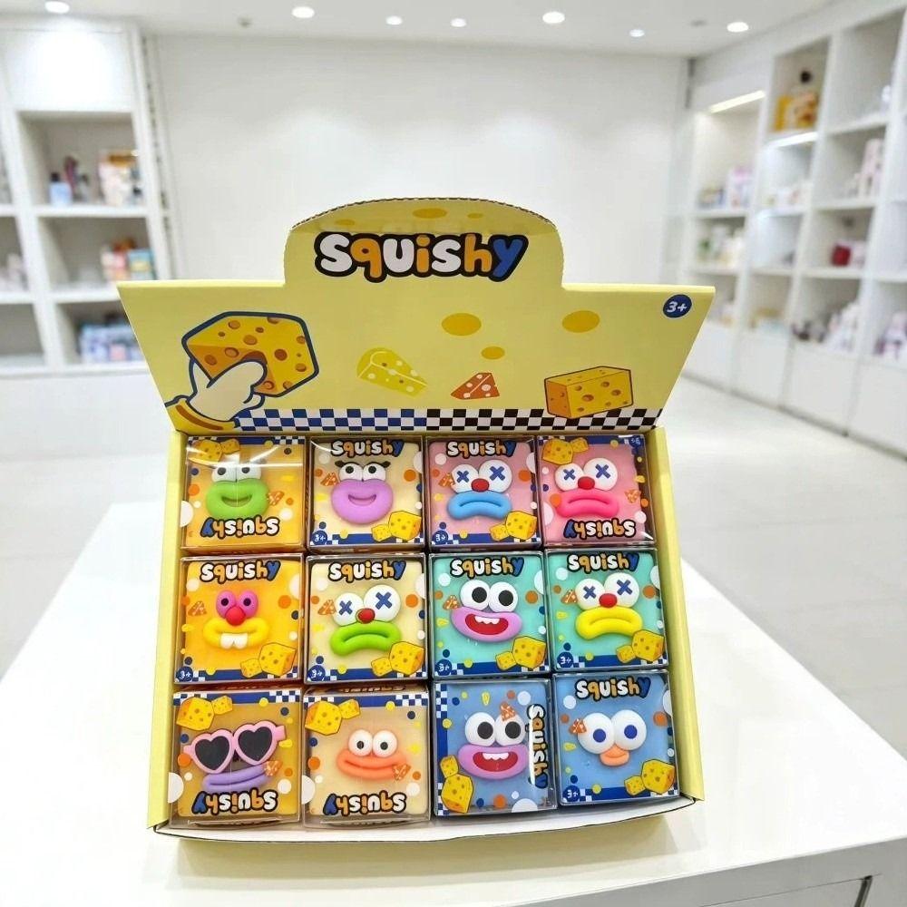 Crunchy Cheese Squeezed Cube Sausage Mouth Soap Fidget Toy Cheese Stress Ball Office Desk Toy