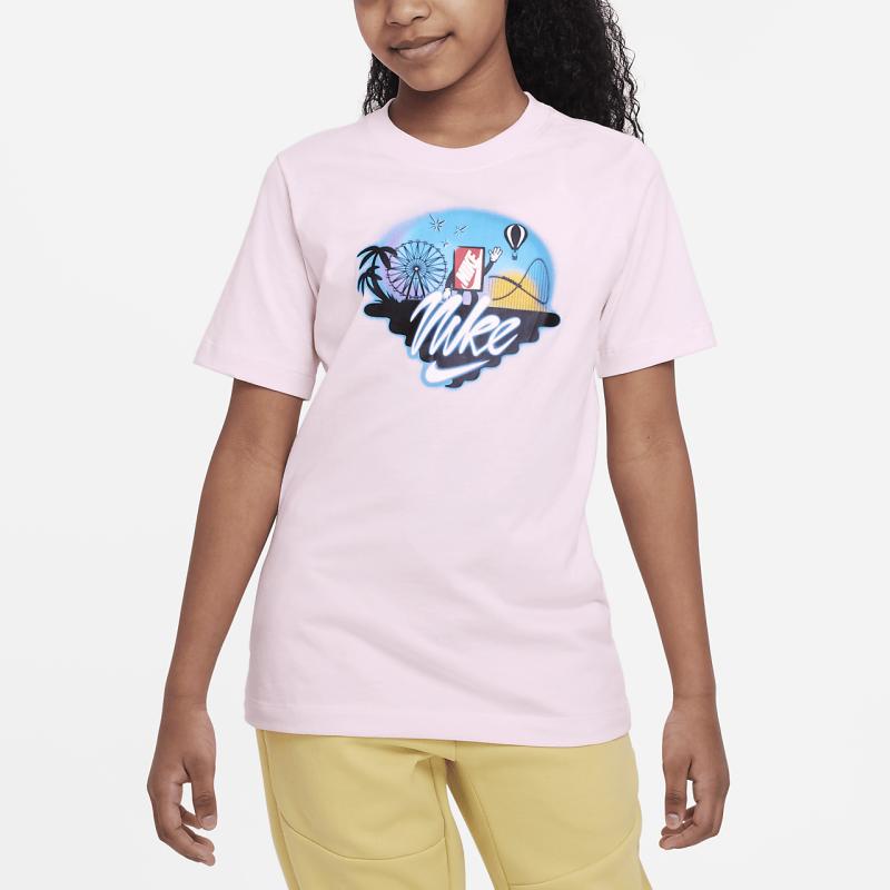 Nike Logo Print Round Neck Pullover Casual Short Sleeve T-Shirt Kids Tops Foam-Pink FD0848-663