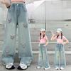 Mädchen jeans Frühling und Herbst kinder hosen frauen modische breite gerade bein breite bein hosen