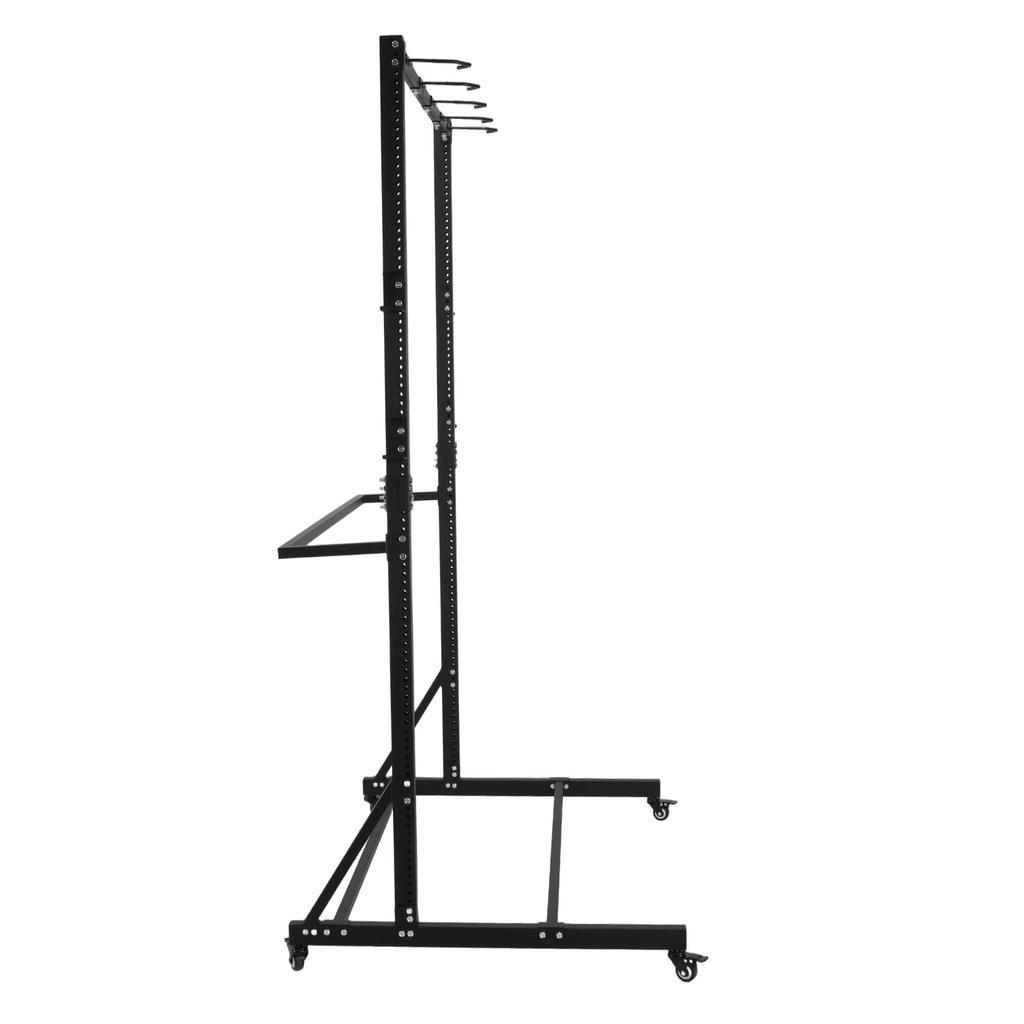 Floor Bike Storage Rack with Locking Casters & 6 Hooks Holds Up To 5 Bikes Height Adjustable for Garage Basement & Home