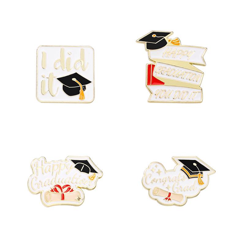 Creative Cross-border English Graduation Cap Brooch Graduation Season Enamel Alloy Pin Badge for Clothes Backpack Decor