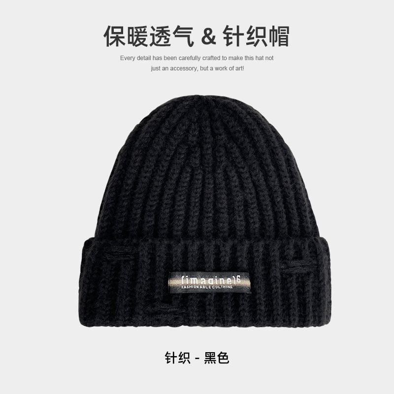 Letter Knitted Wool Hat Women's Autumn and Winter Versatile Thickened Thermal Ear Hat Couple Street Shot Trendy Cold Hat