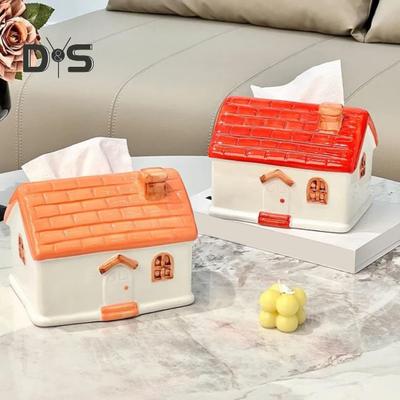 Warm Cabin Tissue Box Ceramics Tissue Box Cover Multipurpose Cute Modern House Tissue Box Holder Decoration