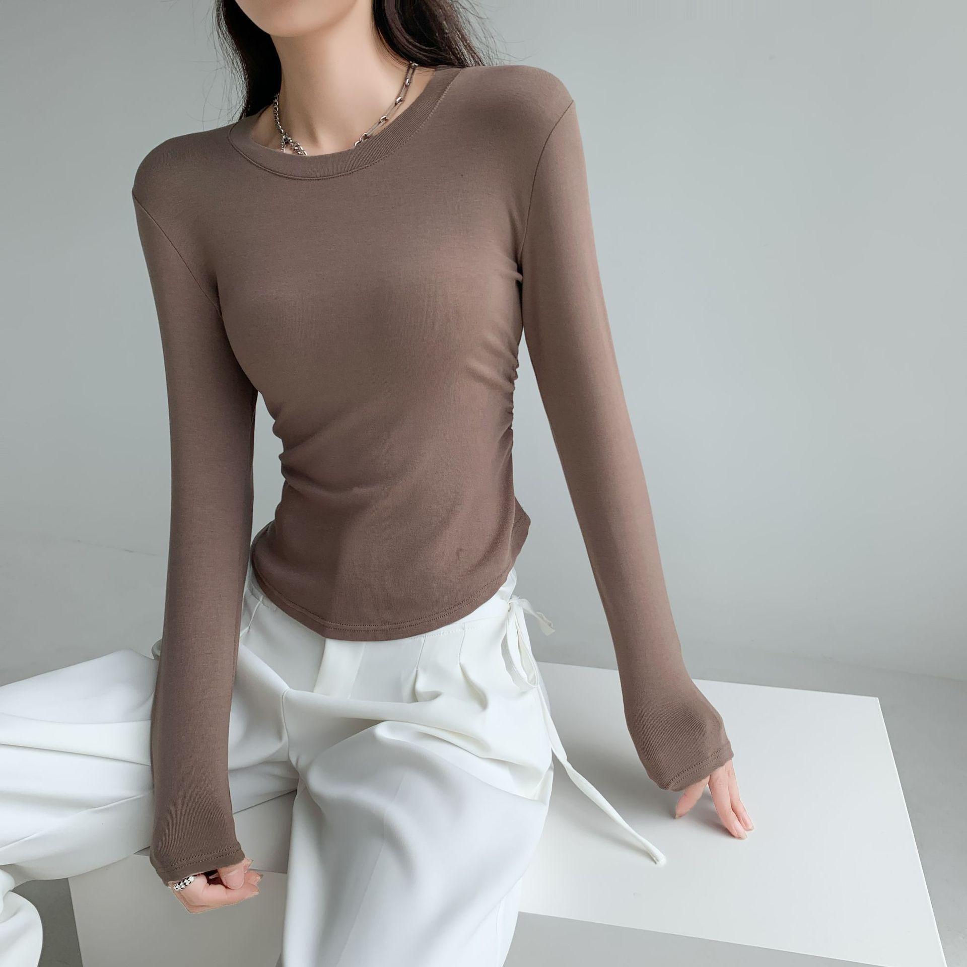 

Топ с круглым вырезом, эластичной талией, однотонный, с плечами, женский, облегающий талию, нижний, визуально стройнит XL кофейный