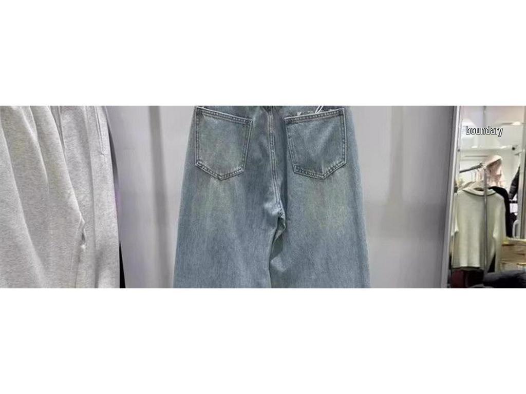 Women's 145 Loose Wide-Leg High-Waist Straight Jeans for 2026 Spring/Summer - Short Length Boyfriend Style