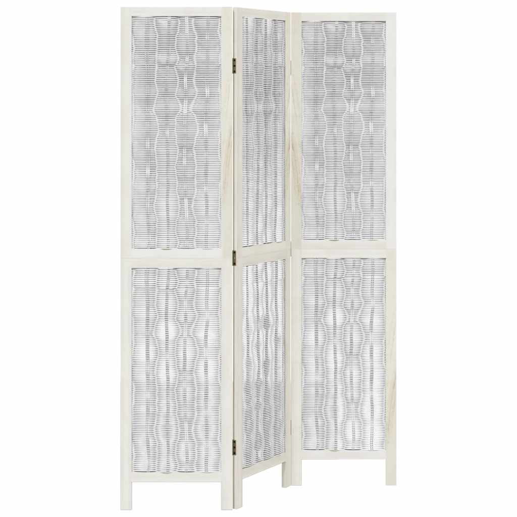 3 Piece Room Divider White Solid Paulownia Wood