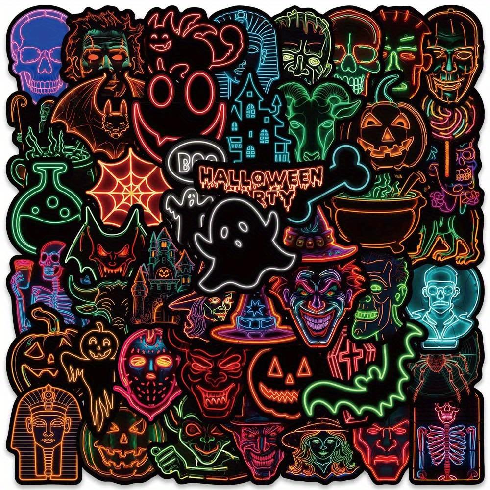 50pcs Neon Halloween Cartoon Graffiti Stickers - Spooky Horror Decals for Water Bottles, Party Supplies, Reusable Self-Adhesive
