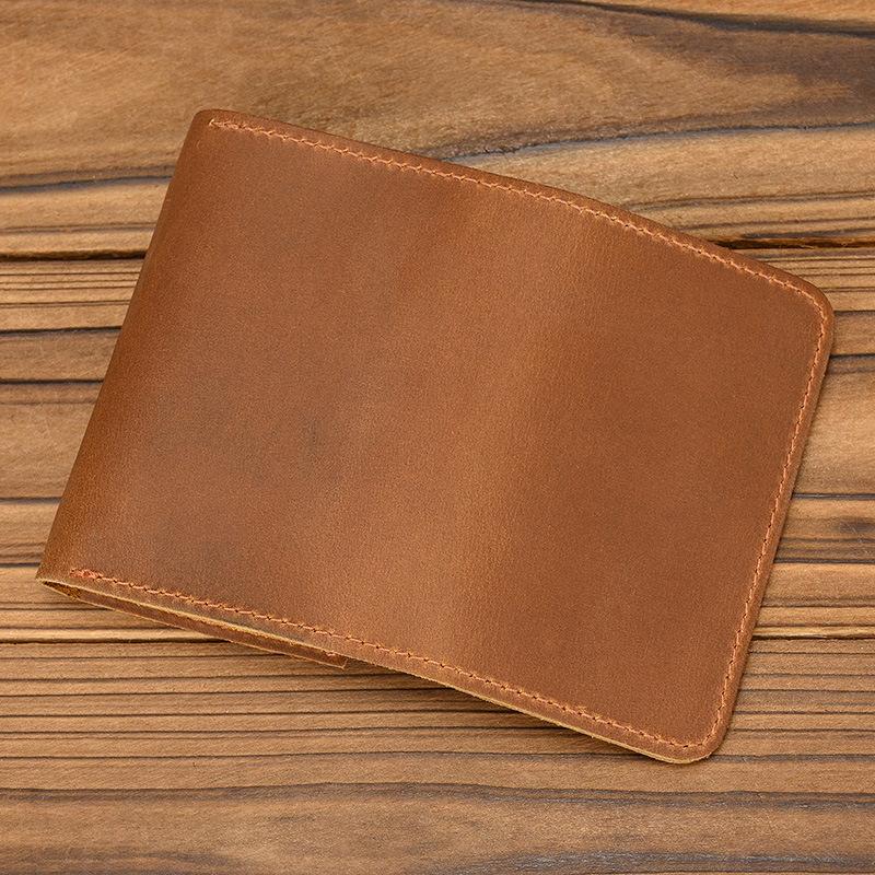 Men'S Genuine Leather Card Bag, Simple Snap Button Change Bag, Change Bag, Retro Crazy Horse Leather Card Bag, First Layer Cowhide Coin Bag.