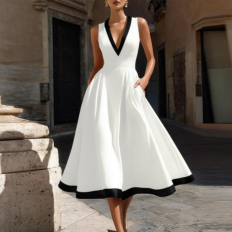 ZANZEA Women Casual V-Neck Elegant Sleeveless A-line Dress