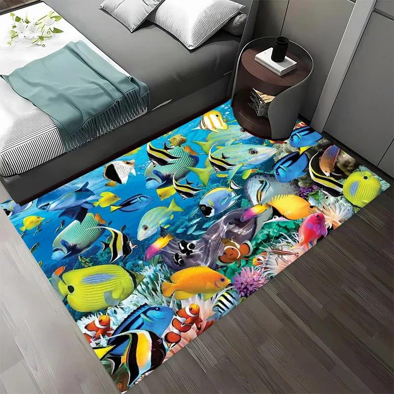 HD Underwater World 3D Illusion Seabed Cartoon Carpet,Rug for Living Room Rug for Bedroom Sofa Doormat Decor Non-slip Floor Mat