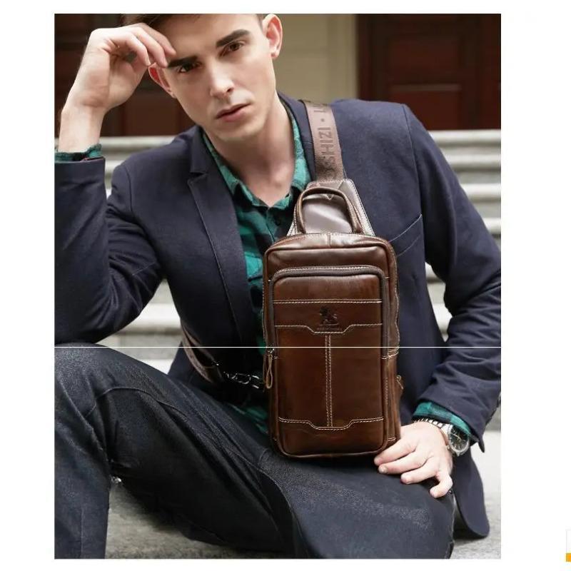 LAOSHIZI Brand 2024 Genuine Leather Men Messenger Bag Casual Crossbody Bag Fashion Men's Handbag Men Chest Bag Male Shoulder Bag