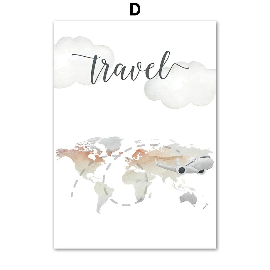 Horkovzdušný balón Auto Medvěd Králík Slon Sen Nástěnné umění Plátno Malba Plakáty a tisky Obrázek Dětský pokoj Dekorace