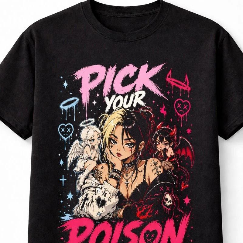 Pick Your Poison Gothic Anime Angel Devil Girl Unisex TShirt S