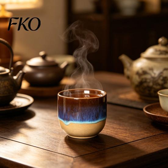 Tazza da Latte Ceramica Fatta a Mano Senza Manico per Bevande Calde Fredde 150ml Gres Rustico Tazza da Caffè Cappuccino Senza Gambo Tè Facile da Pulire Regalo Unico