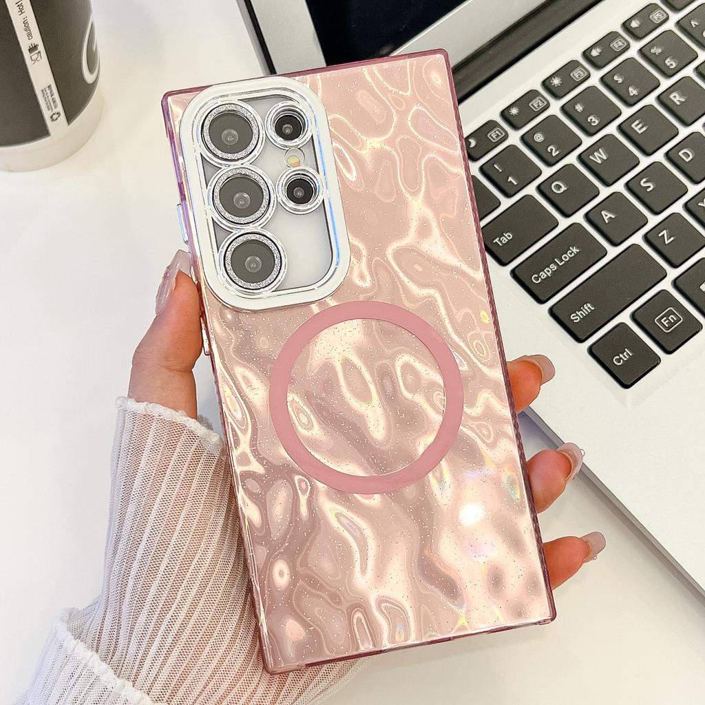 Electroplating glitter lens film wrinkle pattern magnetic attraction suitable for Samsung S25Ultra mobile phone case S24 anti-drop A56