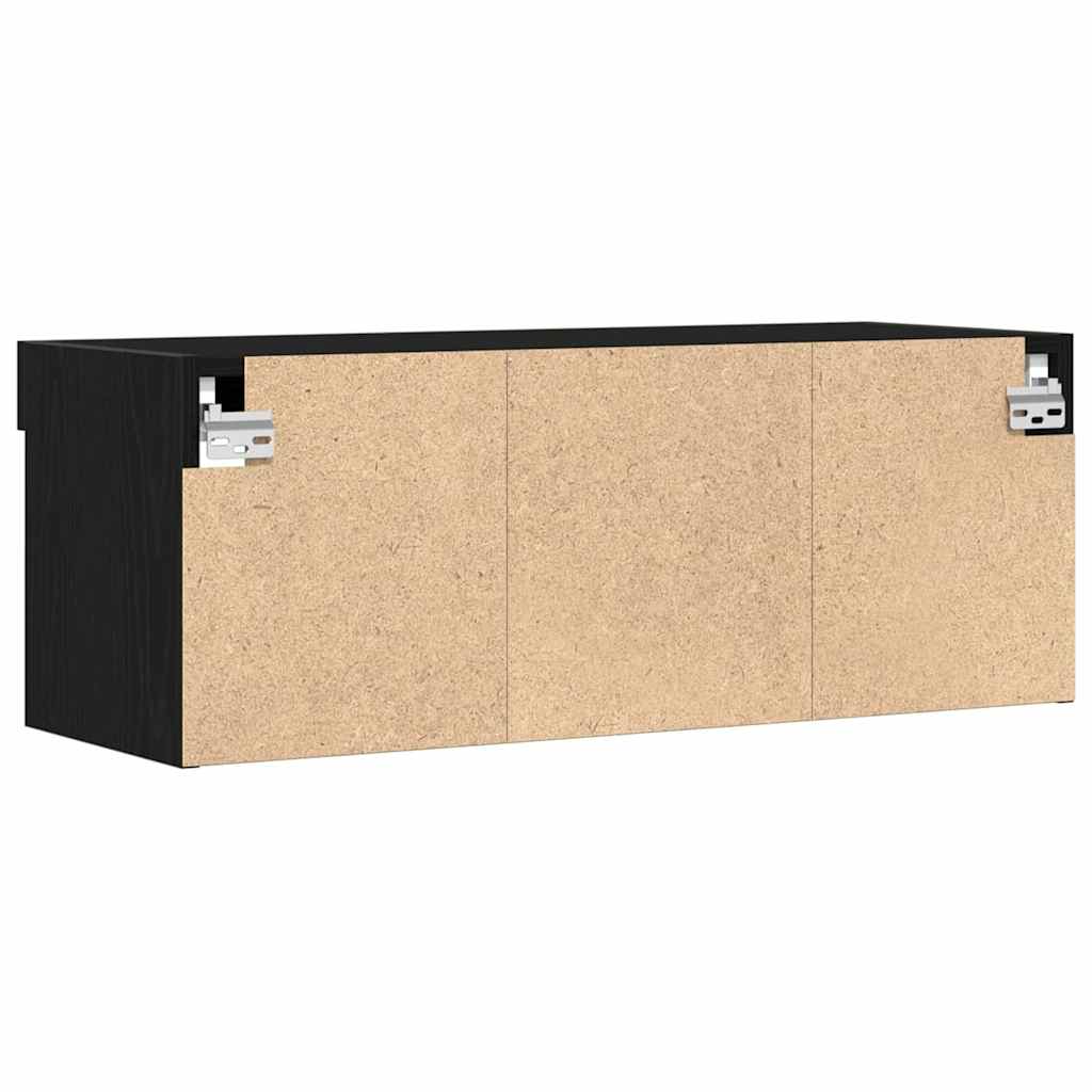 Black Oak Effect Wall Mounted LED TV Cabinet Set 80 X 30 X 30 Cm