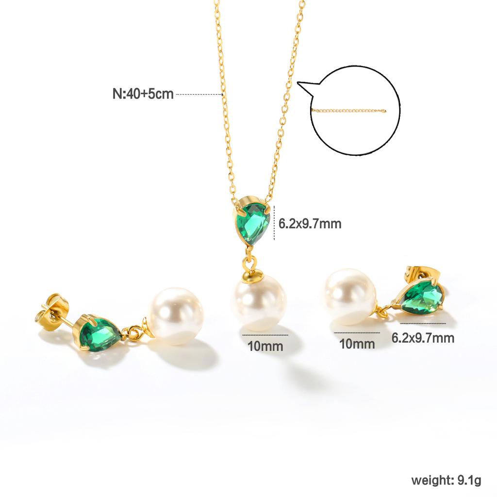 Love Heart Zircon Pearl Earrings Necklace Set Minimalist Light Luxury Jewelry for Women