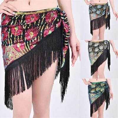 Adjustable Belly Dance Hip Scarf Lightweight Sequined Fringe Decoration Breathable Festival Costume