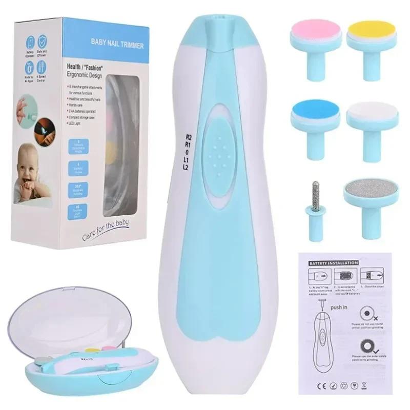 Baby Electric Nail Trimmer with Led Light Kid Nail Polisher Tool Baby Care Multifunctional Fingernail Cutter Trimmer Infant Manicure Set