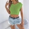 Women's Fashion Casual -Color Round Neck Navel Knit Vacation Top