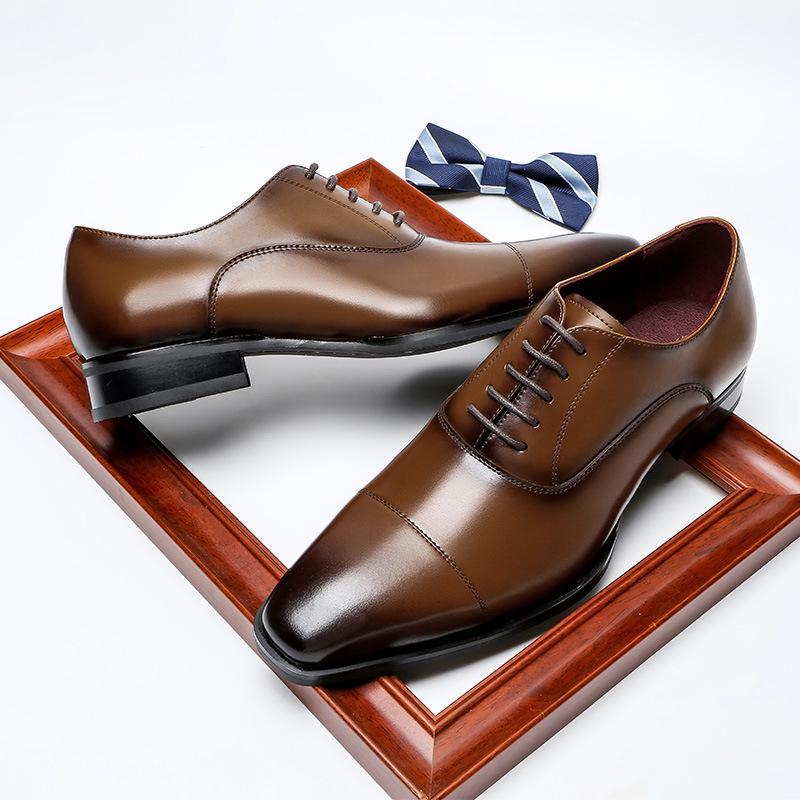 Men's Plus Size Genuine Leather Formal Wedding Shoes - Three-Piece Square Toe Design.