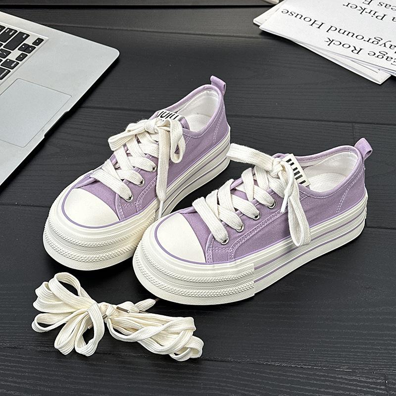 6 Blue and White Porcelain Summer Breathable Low-top Canvas Shoes, New Female Students Thick-soled Breathable Casual Board Shoes