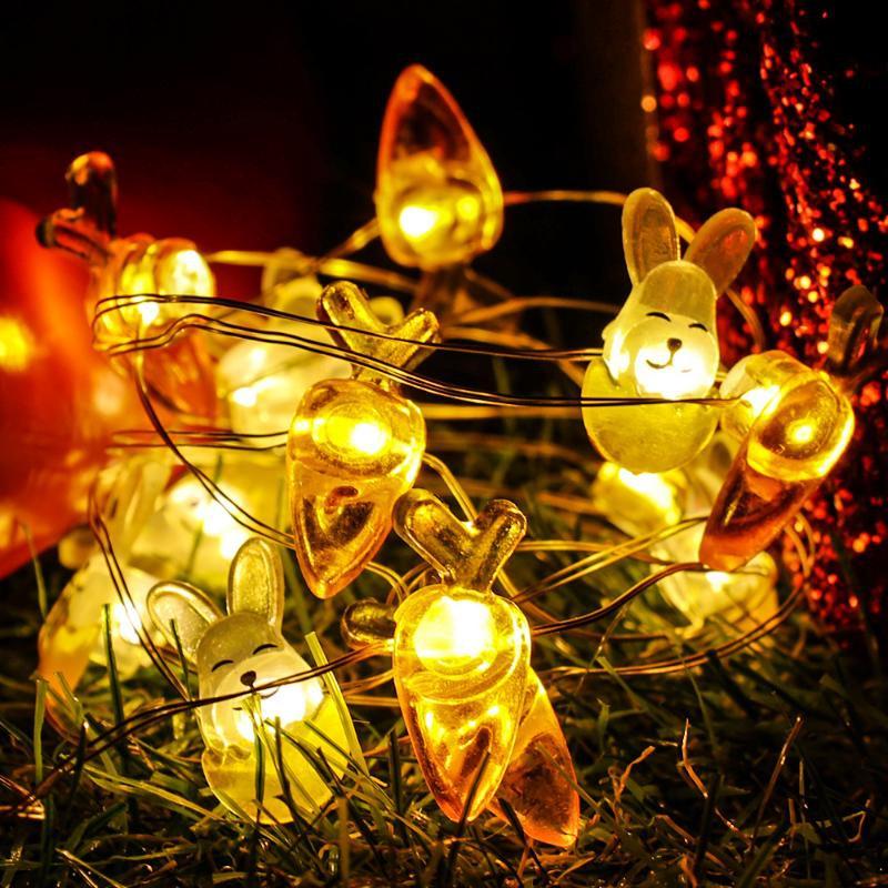 Oster-LED-Hasen-Lichterkette, Karotte, Kaninchen, Lichterkette, Geschenke, Ostern, Party, Heimdekoration, Zubehör HMM