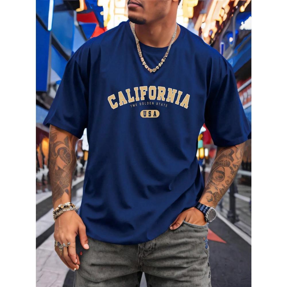 Men's Pure Cotton Fashionable Casual Loose Letter Printed Round Neck Short Sleeved T-shirt Top