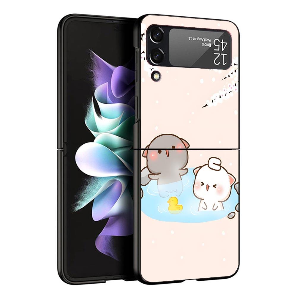 Süße Pfirsich Goma Katze Schwarze Handyhülle Für Samsung ZFlip7 ZFlip6 ZFlip5 ZFlip4 ZFlip3 5G Harte Schutzhülle Galaxy Z Flip 3 4 5 6 7