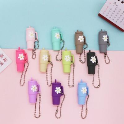Yousheng Milk Tea Cup Decoration Floral Print Keychain Pendant Food Grade Silicone Vibrant Color Mini Mug Shape Keychain Charm