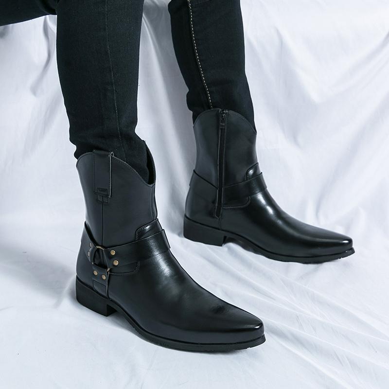 Fashion Equestrian Horse Riding Boots Pointed Toe Dress Chelsea Formal Leather Shoes Fashion Ankle Boots Original Western Short Boots