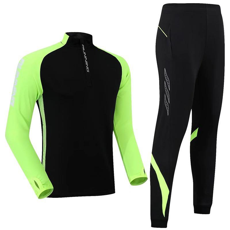 Mens Long Sleeve Quick-Dry Sports Set Running Gym Basketball Training Jersey Top Pants
